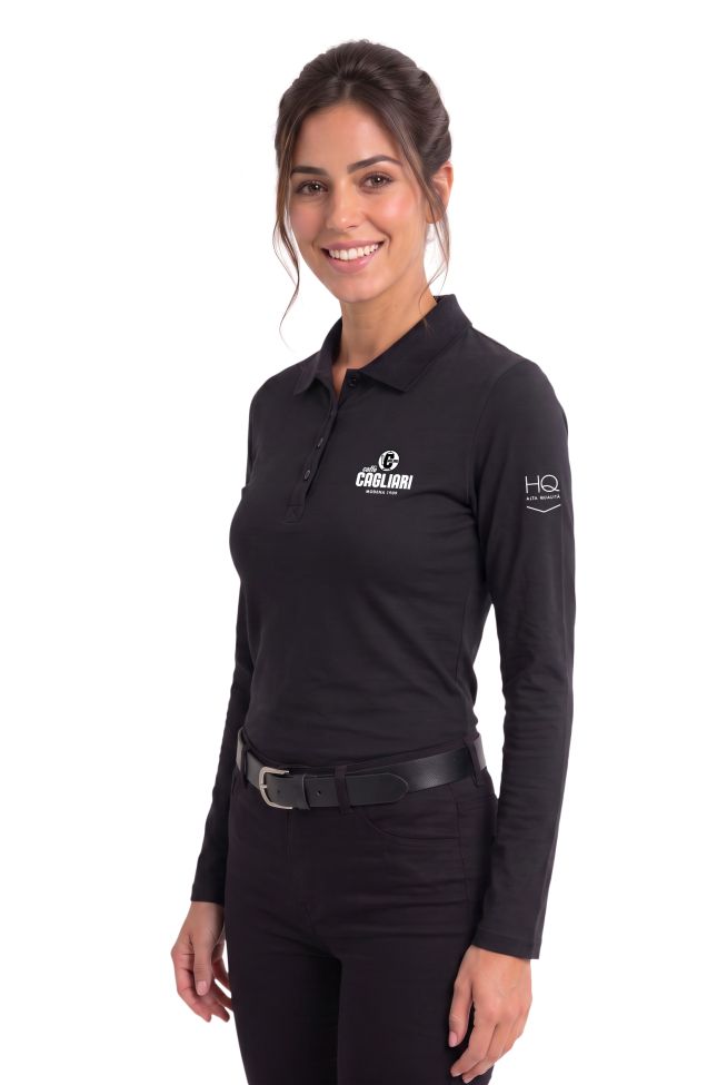    Polo ML donna nera  Caffè Cagliari-HQ-K257